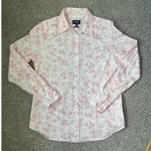 Chaps Floral Button Shirt Pink Long Sleeves No Iron Collar Womens Size Medium